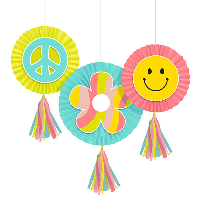 Flower Power Hanging Paper Fans 36 ct