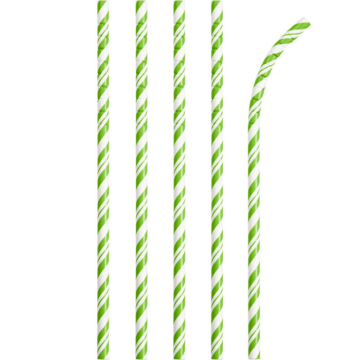 Fresh Lime and White Striped Flex Paper Straws 144 ct