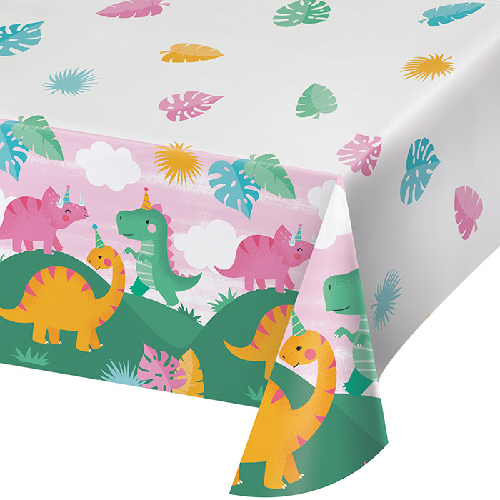 Girl Dino Party Paper Tablecloths 6 ct