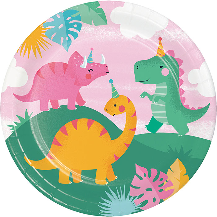 Girl Dino Party Paper Plates 96 ct