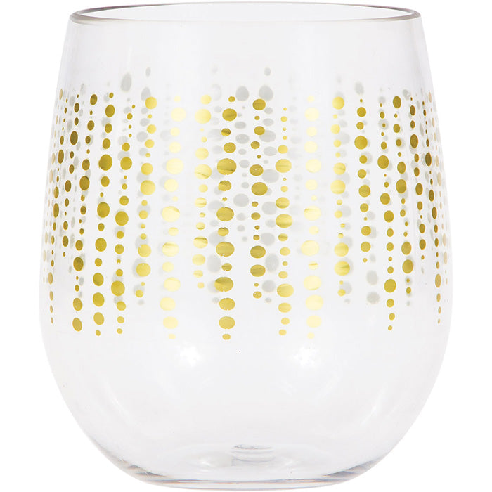 Glittering Gold Dots 14 oz Plastic Stemless Wine Glasses by Elise 6 ct