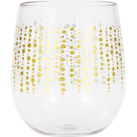 Glittering Gold Dots 14 oz Plastic Stemless Wine Glasses by Elise 6 ct