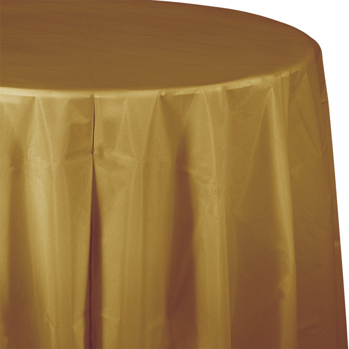 Glittering Gold Octy-Round Plastic Tablecloths 12 ct