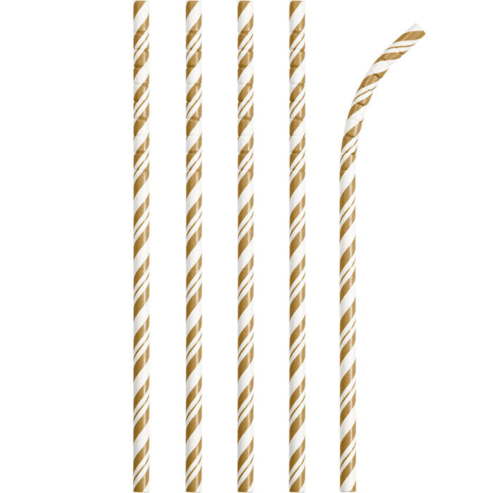 Gold and White Striped Flex Paper Straws 144 ct