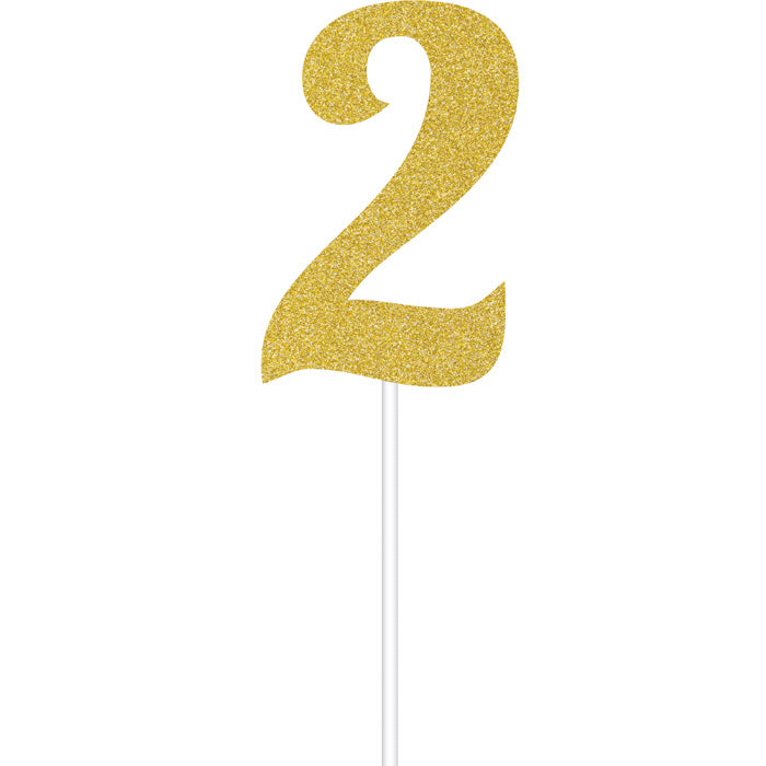 Gold Glitter #2 Cake Toppers 12 ct