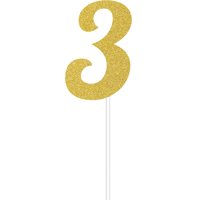 Gold Glitter #3 Cake Toppers 12 ct