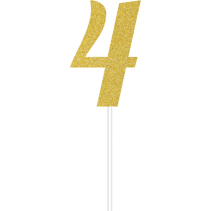 Gold Glitter #4 Cake Toppers 12 ct