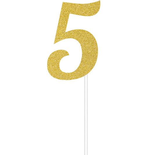 Gold Glitter #5 Cake Toppers 12 ct