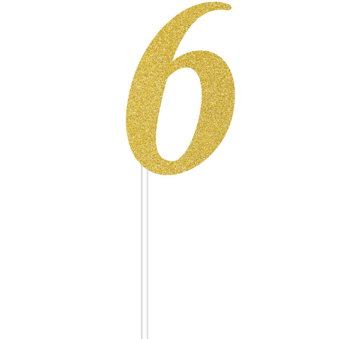 Gold Glitter #6 Cake Toppers 12 ct