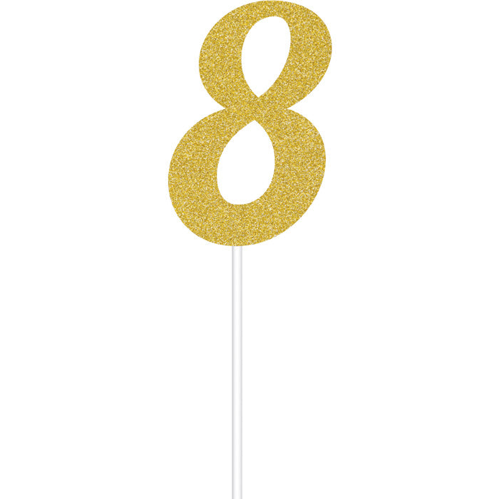 Gold Glitter #8 Cake Toppers 12 ct