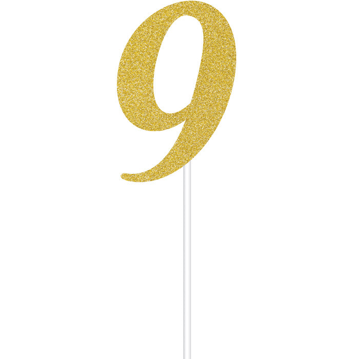 Gold Glitter #9 Cake Toppers 12 ct