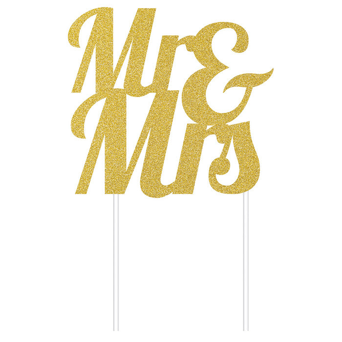 Gold Glitter Mr & Mrs Cake Toppers 12 ct