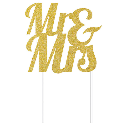 Gold Glitter Mr & Mrs Cake Toppers 12 ct