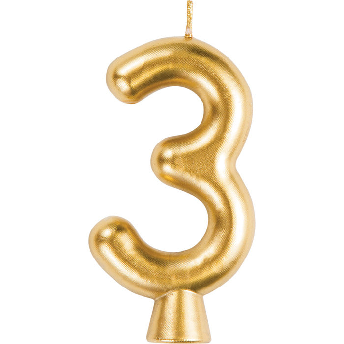 Gold Number 3 Candles 12 ct