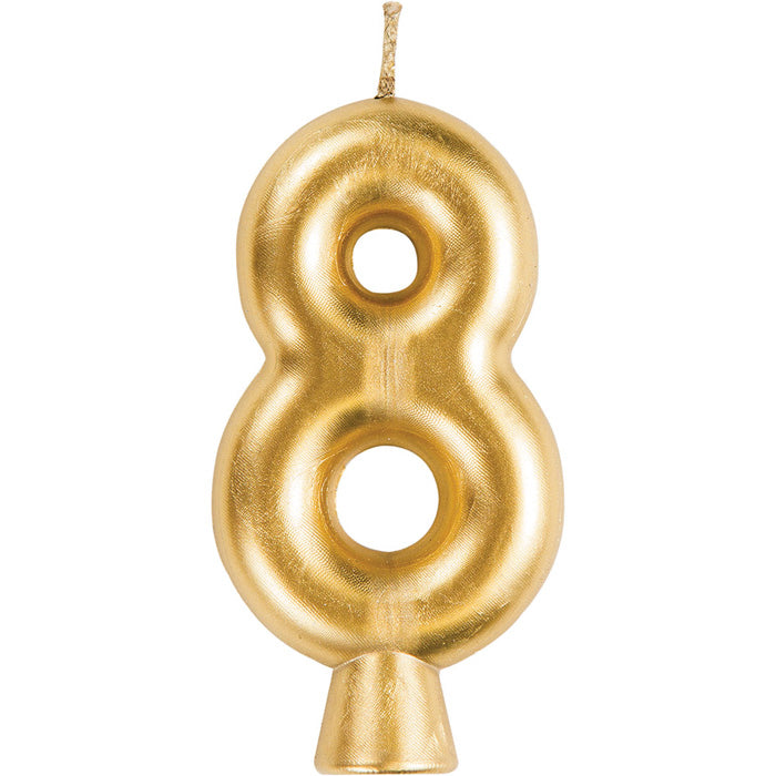 Gold Number 8 Candles 12 ct