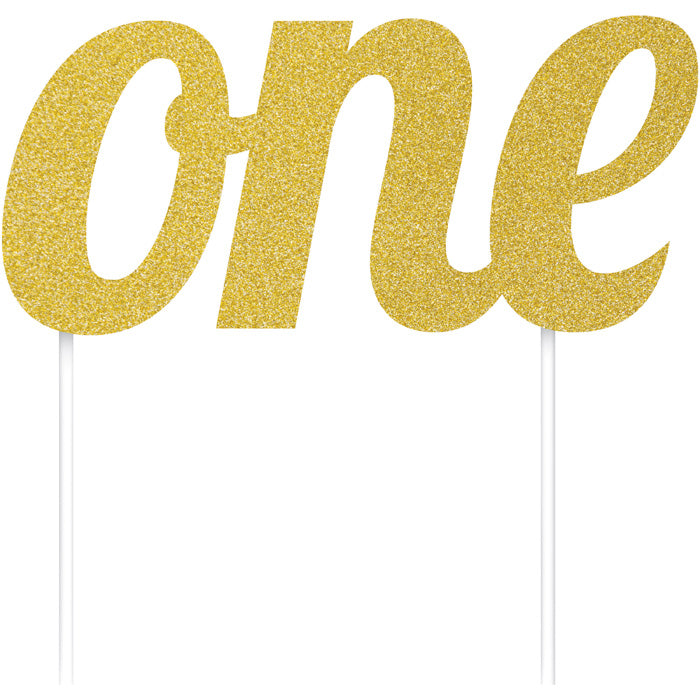 Gold "One" Birthday Cake Toppers 12 ct