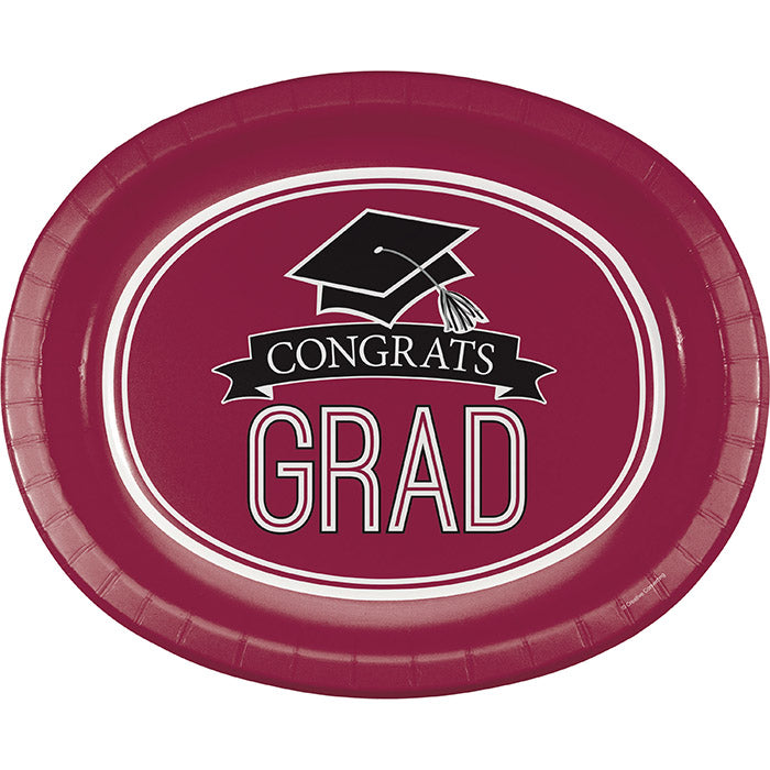 Graduation School Spirit Burgundy Oval Plates 96 ct