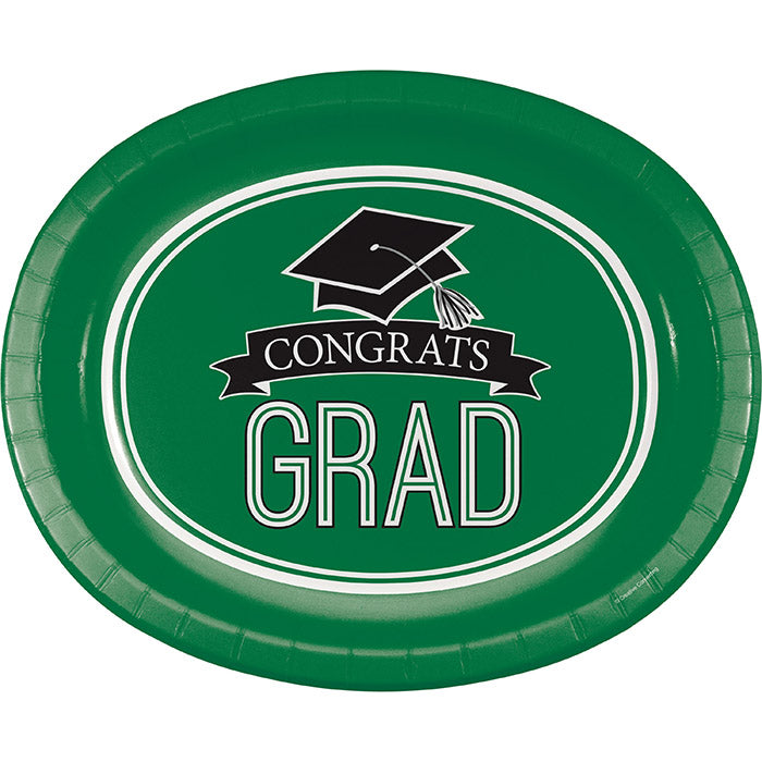 Graduation School Spirit Green Oval Plates 96 ct