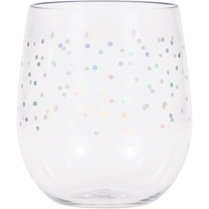 Iridescent Dots 14 oz Plastic Stemless Wine Glasses by Elise 6 ct