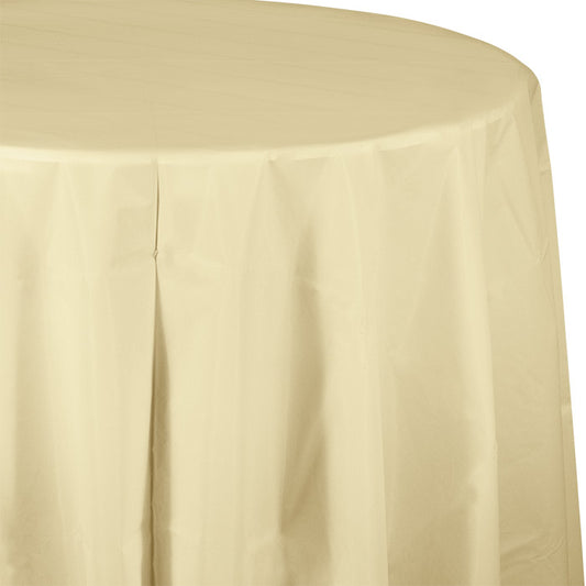 Ivory Octy-Round Plastic Tablecloths 12 ct