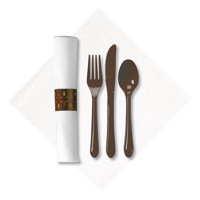 Linen-Like Earthtone CaterWrap with Chocolate Cutlery 100 ct