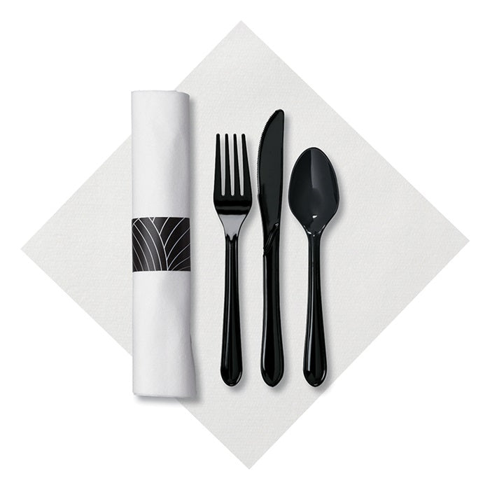 Linen-Like Mystic CaterWrap with Black Cutlery 200 ct