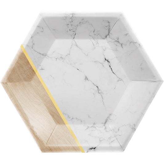 Marble Hexagon Foil Dessert Plates by Elise 48 ct