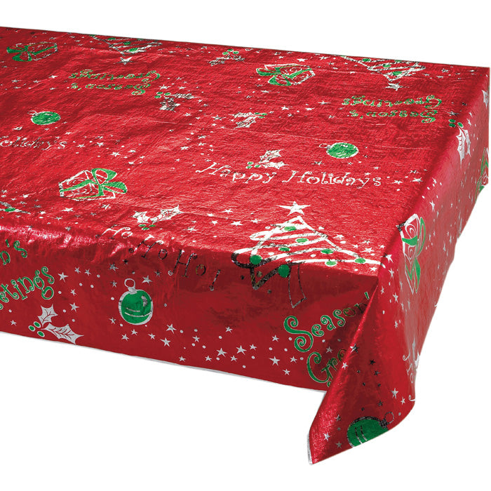 Metallic Printed Christmas Plastic Tablecloths 6 ct