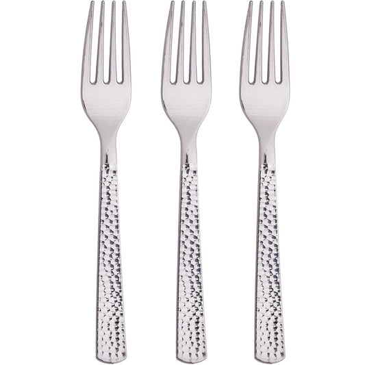 Metallic Silver Hammered Plastic Forks 288 ct