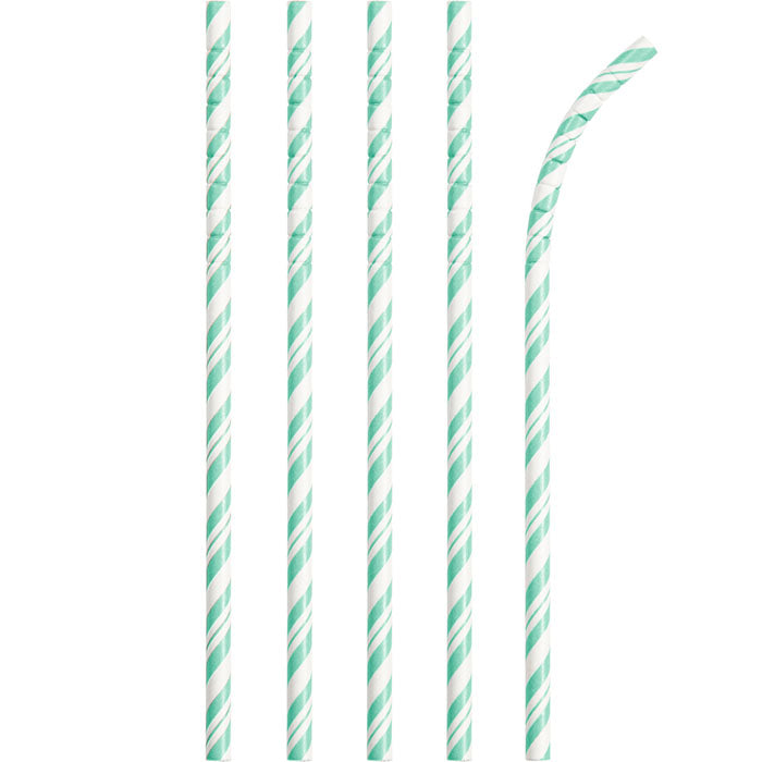 Mint Green and White Striped Flex Paper Straws 144 ct