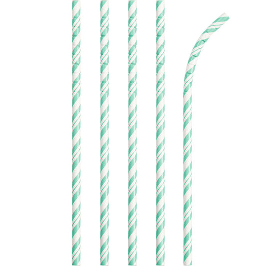 Mint Green and White Striped Flex Paper Straws 144 ct