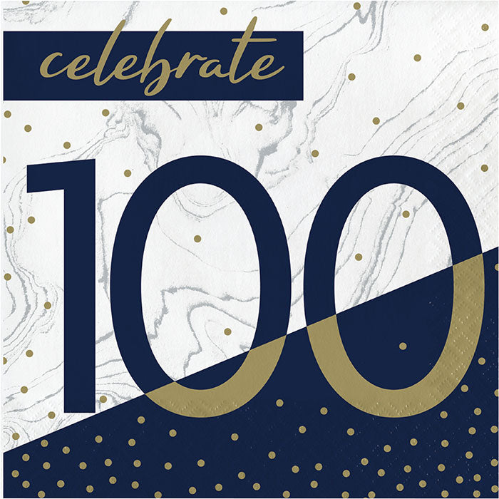 Navy and Gold 100th Birthday Luncheon Napkins 192 ct