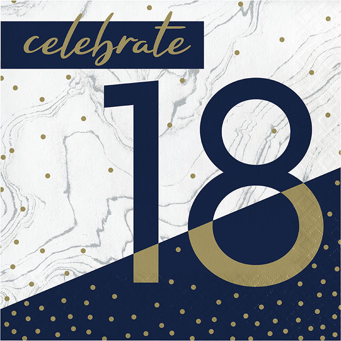 Navy and Gold 18th Birthday Luncheon Napkins 192 ct