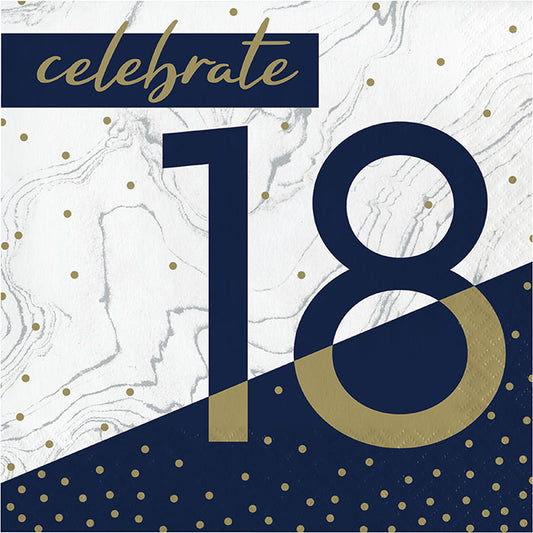 Navy and Gold 18th Birthday Luncheon Napkins 192 ct