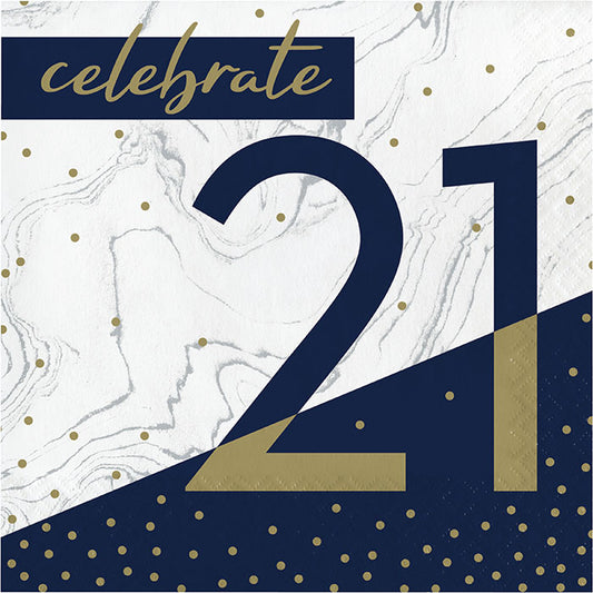 Navy and Gold 21st Birthday Luncheon Napkins 192 ct