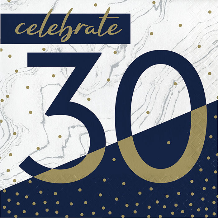 Navy and Gold 30th Birthday Luncheon Napkins 192 ct