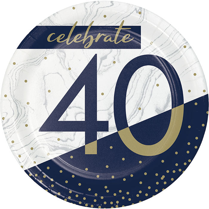 Navy and Gold 40th Birthday Dessert Plates 96 ct