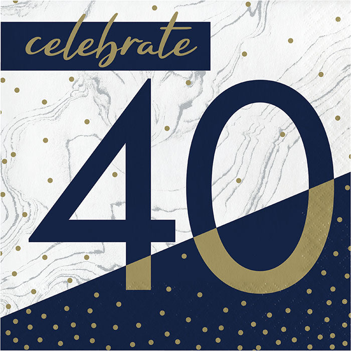 Navy and Gold 40th Birthday Luncheon Napkins 192 ct