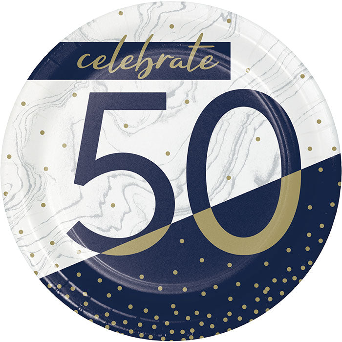 Navy and Gold 50th Birthday Dessert Plates 96 ct