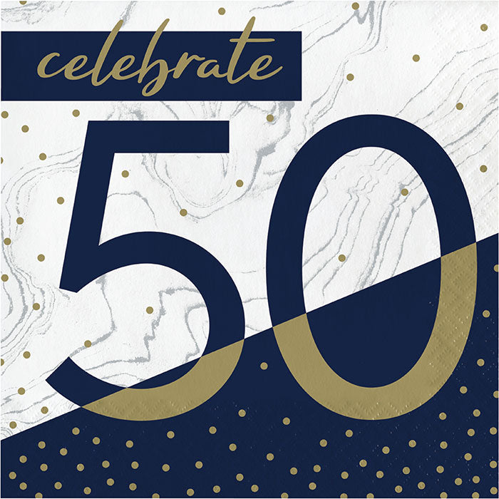 Navy and Gold 50th Birthday Luncheon Napkins 192 ct