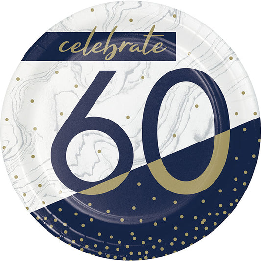 Navy and Gold 60th Birthday Dessert Plates 96 ct