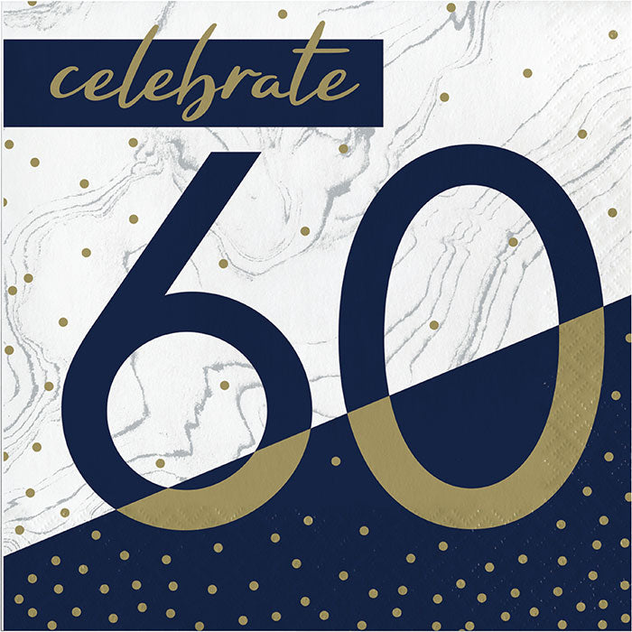 Navy and Gold 60th Birthday Luncheon Napkins 192 ct