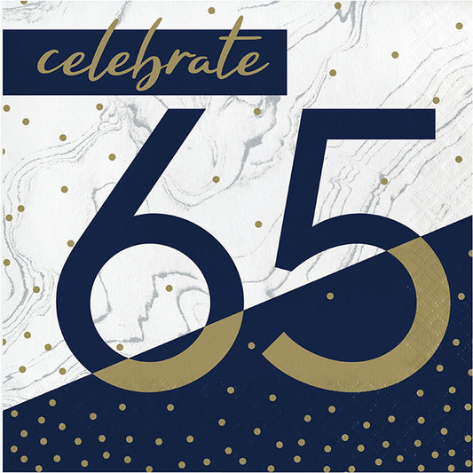 Navy and Gold 65th Birthday Luncheon Napkins 192 ct