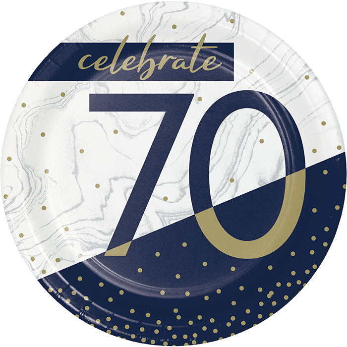 Navy and Gold 70th Birthday Dessert Plates 96 ct