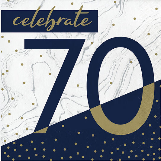 Navy and Gold 70th Birthday Luncheon Napkins 192 ct