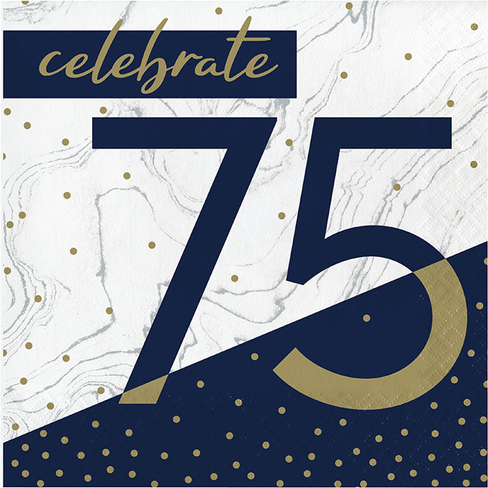 Navy and Gold 75th Birthday Luncheon Napkins 192 ct