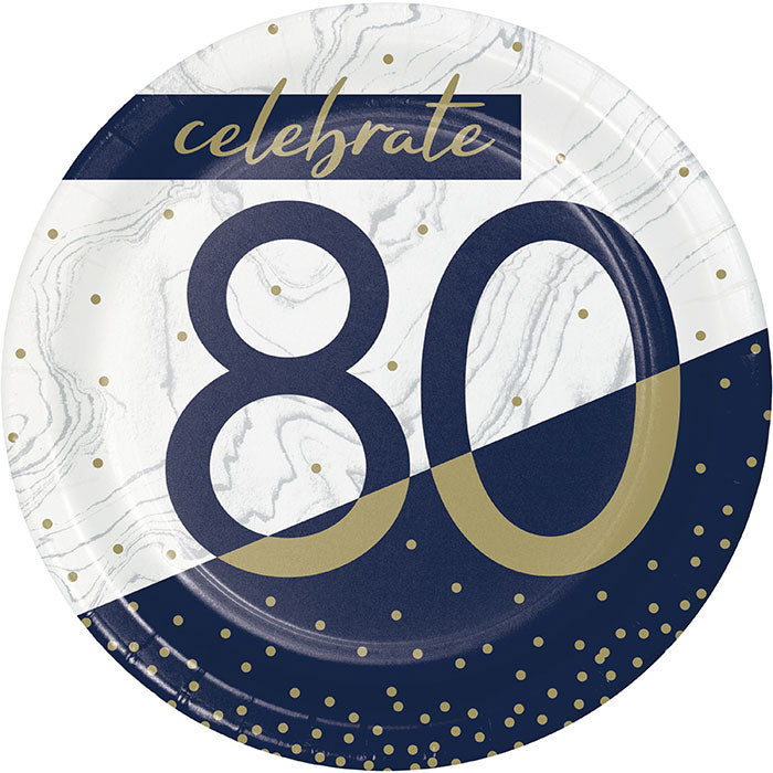 Navy and Gold 80th Birthday Dessert Plates 96 ct