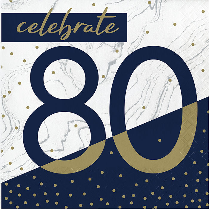 Navy and Gold 80th Birthday Luncheon Napkins 192 ct