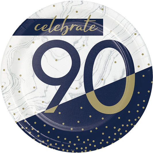 Navy and Gold 90th Birthday Dessert Plates 96 ct