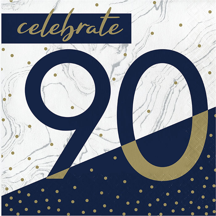 Navy and Gold 90th Birthday Luncheon Napkins 192 ct